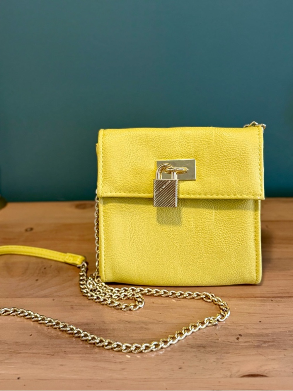 Steve Madden Bright Yellow Leather Crossbody with Gold Chain